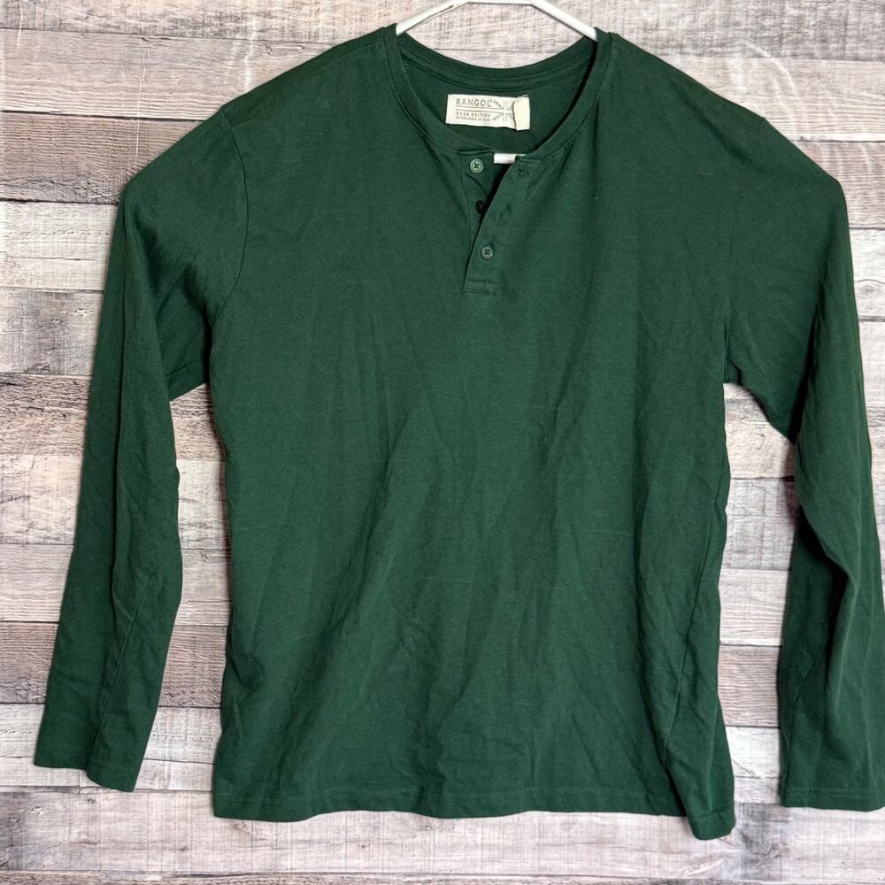 Kangol Henley Shirt Mens Medium Green Short Sleeve Classic Preppy